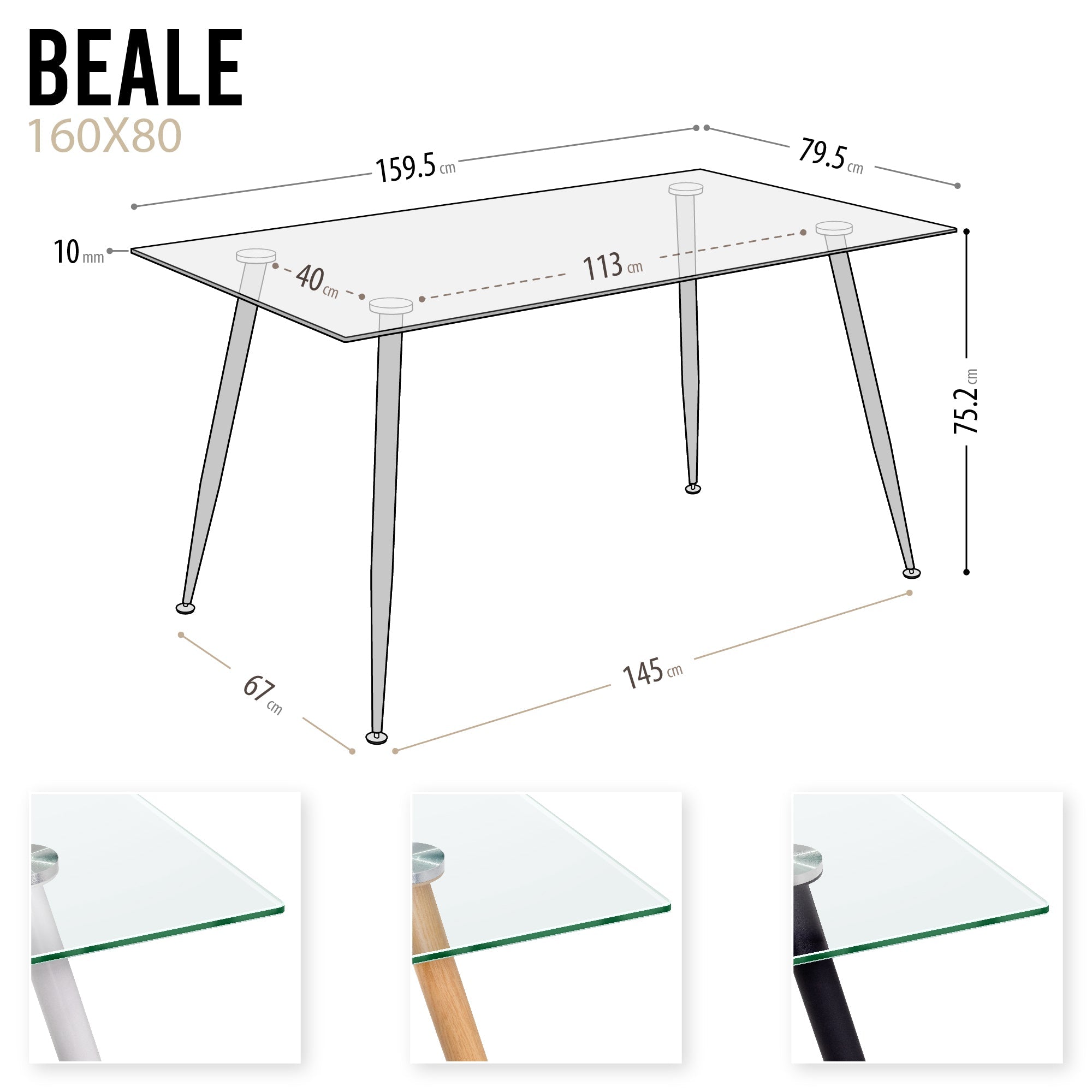 BEALE – Mesa de jantar fixa retangular, estrutura metálica e vários acabamentos de tampo