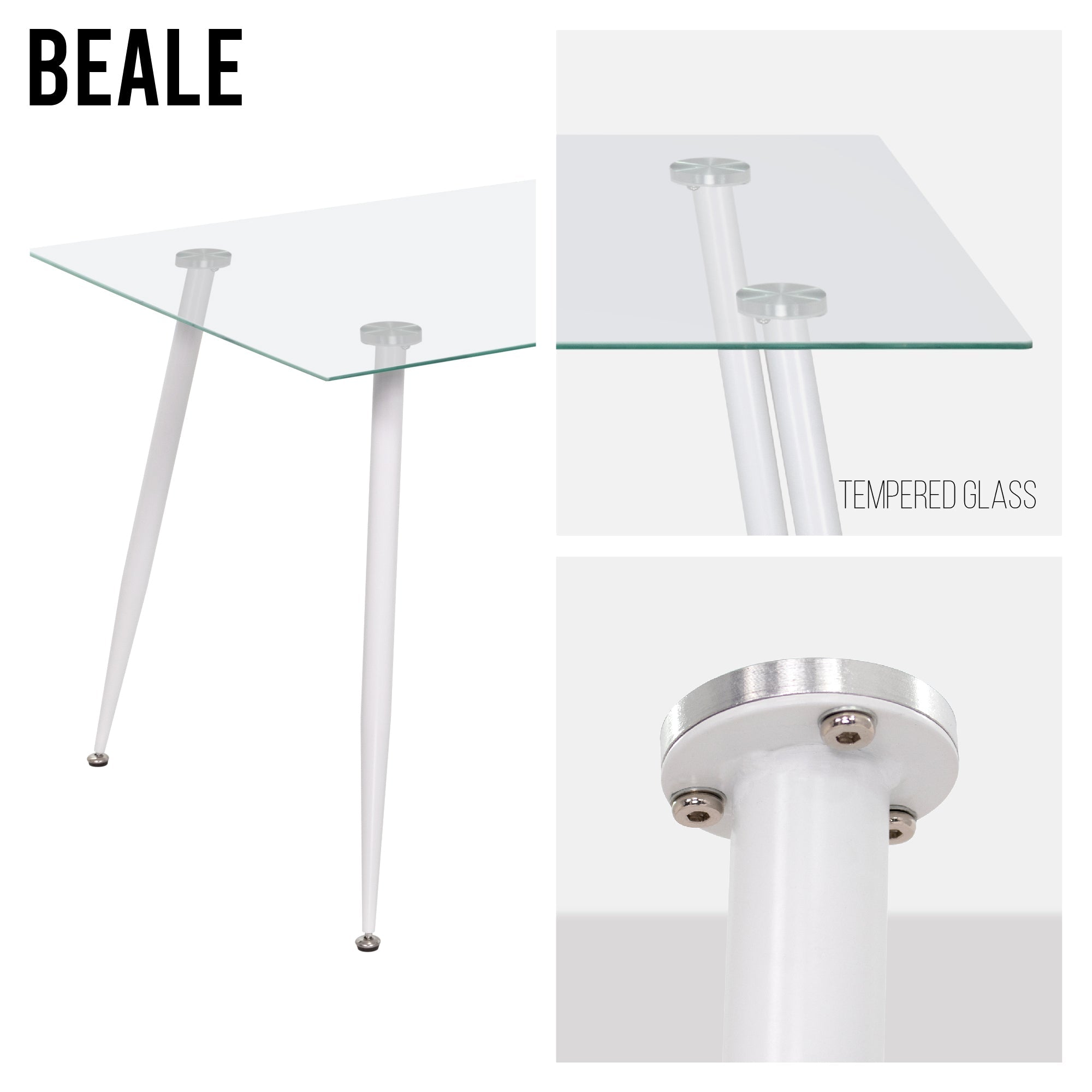 BEALE - Mesa de comedor fija rectangular, estructura metálica y varios acabados de tablero