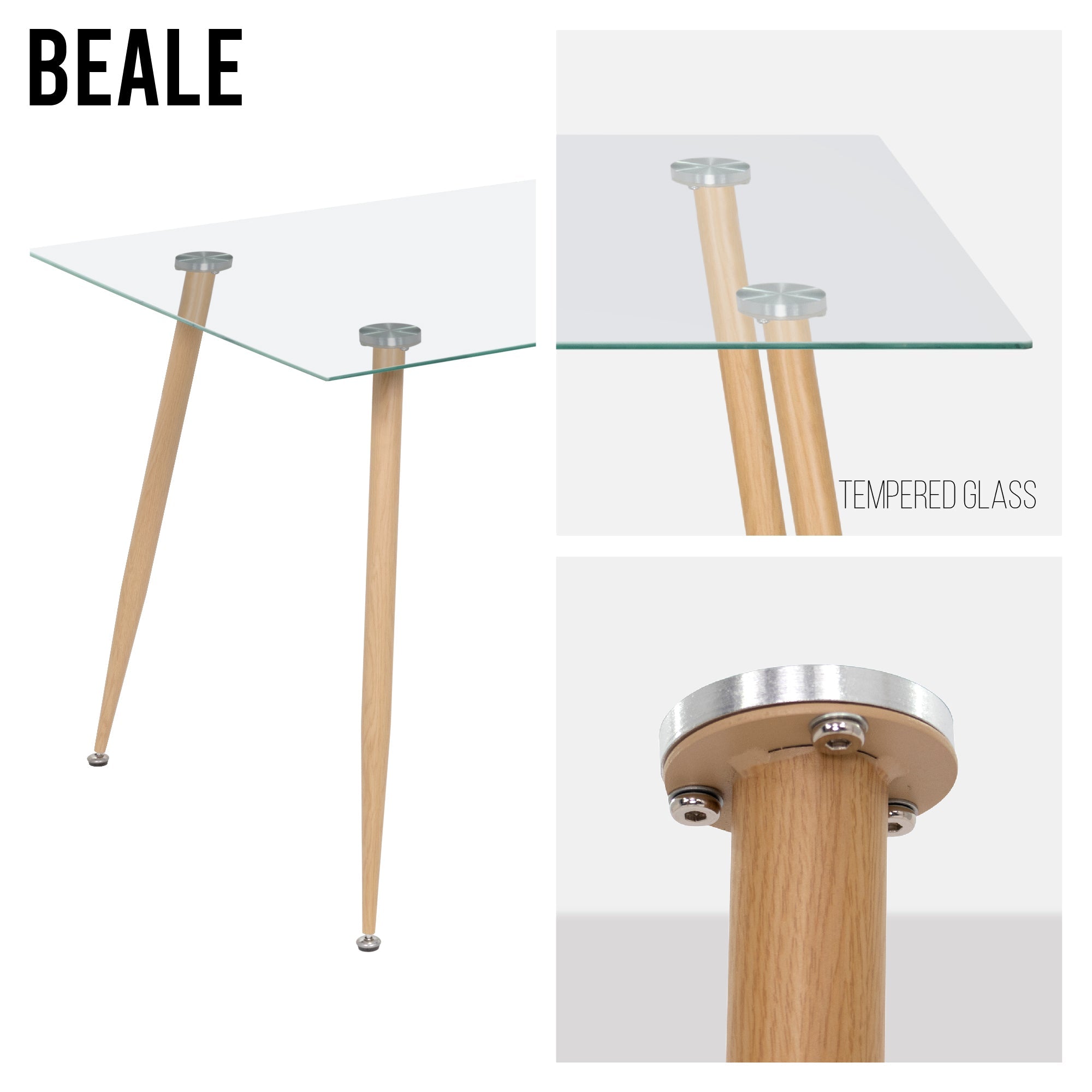 BEALE - Mesa de comedor fija rectangular, estructura metálica y varios acabados de tablero