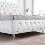AMOUR – Cama estofada branca ou cinzenta com cabeceira acolchoada, com ou sem cristais