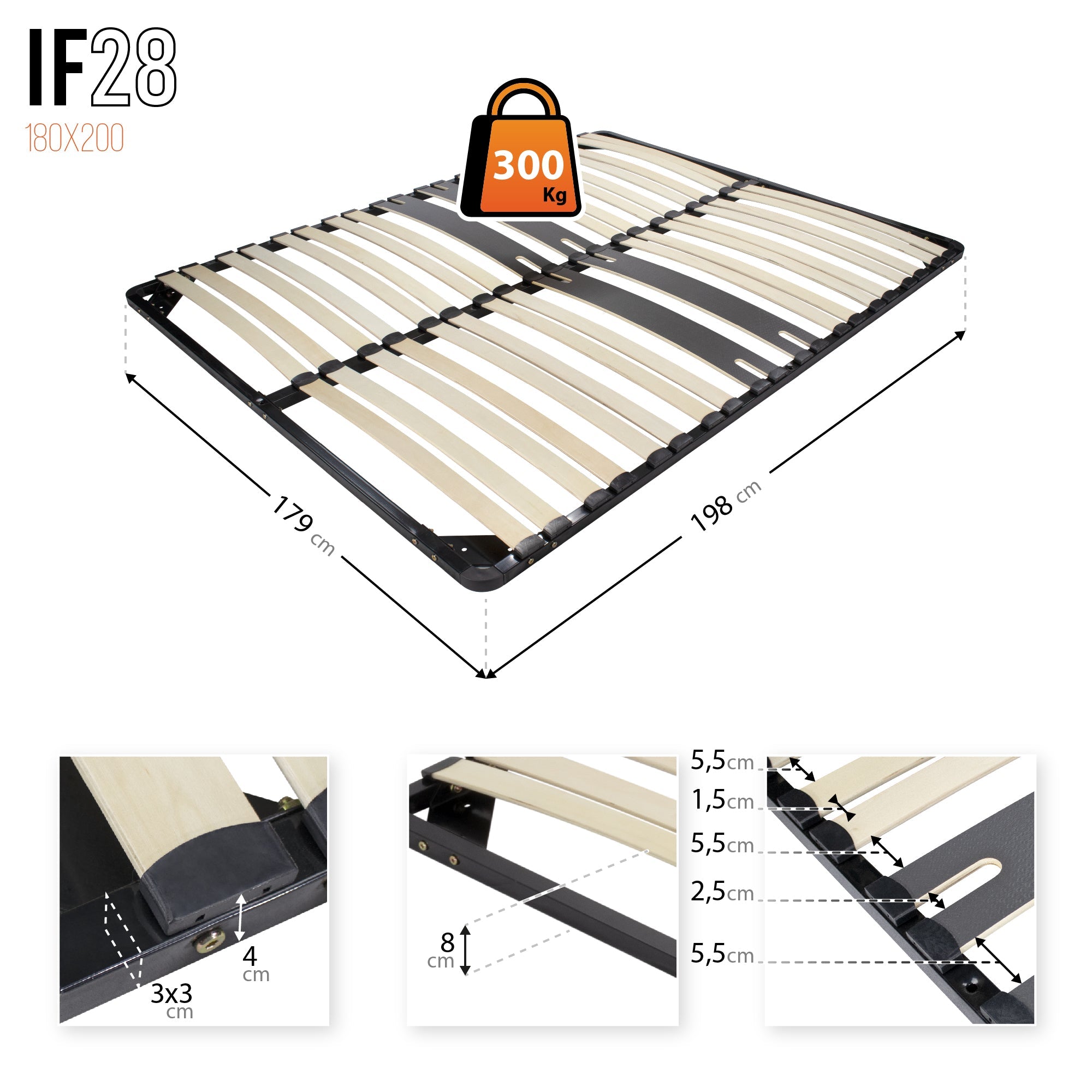 IF28 - Estrado de cama ergo com ripas largas single e duplo – com ou sem pés