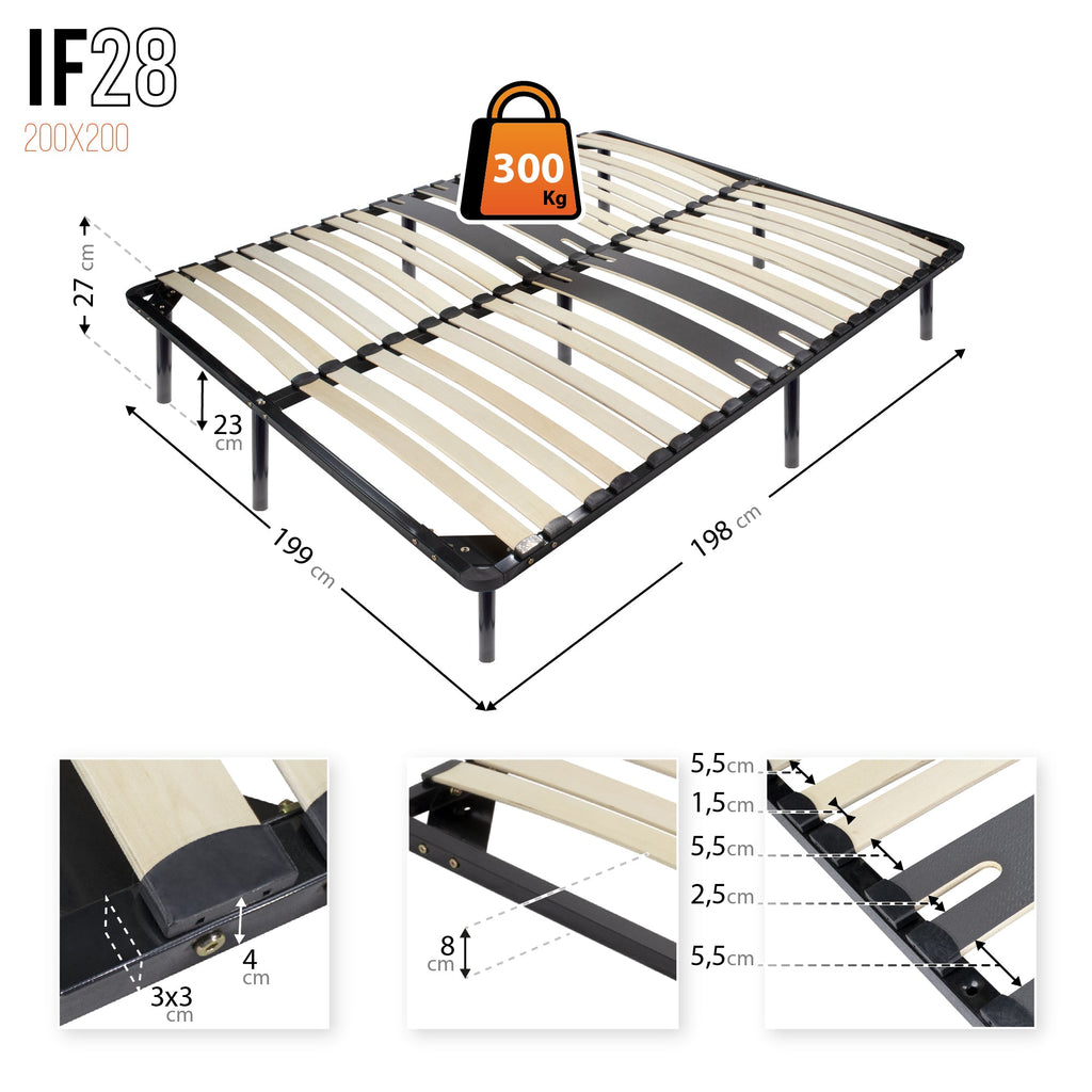 IF28 - Estrado de cama ergo com ripas largas single e duplo – com ou sem pés