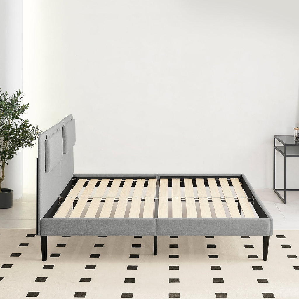 EMILY - Letto imbottito con testiera imbottita e rete a doghe in legno - Beige o Grigio