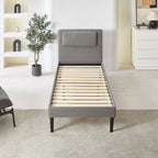 EMILY - Letto imbottito con testiera imbottita e rete a doghe in legno - Beige o Grigio
