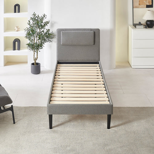 EMILY - Letto imbottito con testiera trapuntata e rete a doghe in legno beige o grigio