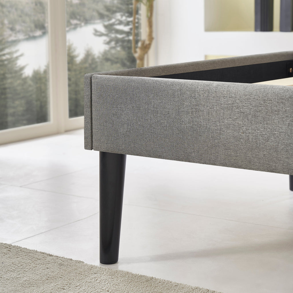 EMILY - Letto imbottito con testiera imbottita e rete a doghe in legno - Beige o Grigio