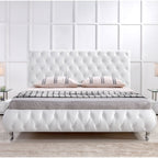 AMOUR – Cama estofada branca ou cinzenta com cabeceira acolchoada, com ou sem cristais