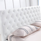 AMOUR – Cama estofada branca ou cinzenta com cabeceira acolchoada, com ou sem cristais