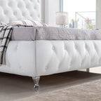 AMOUR – Cama estofada branca ou cinzenta com cabeceira acolchoada, com ou sem cristais