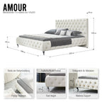 AMOUR – Cama estofada branca ou cinzenta com cabeceira acolchoada, com ou sem cristais