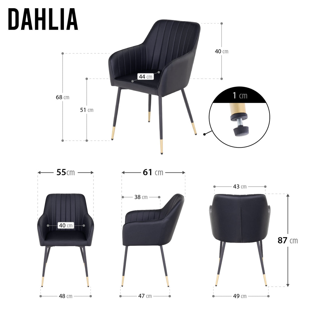 DAHLIA - Conjunto de 2 sillas de comedor en tejido PU o terciopelo