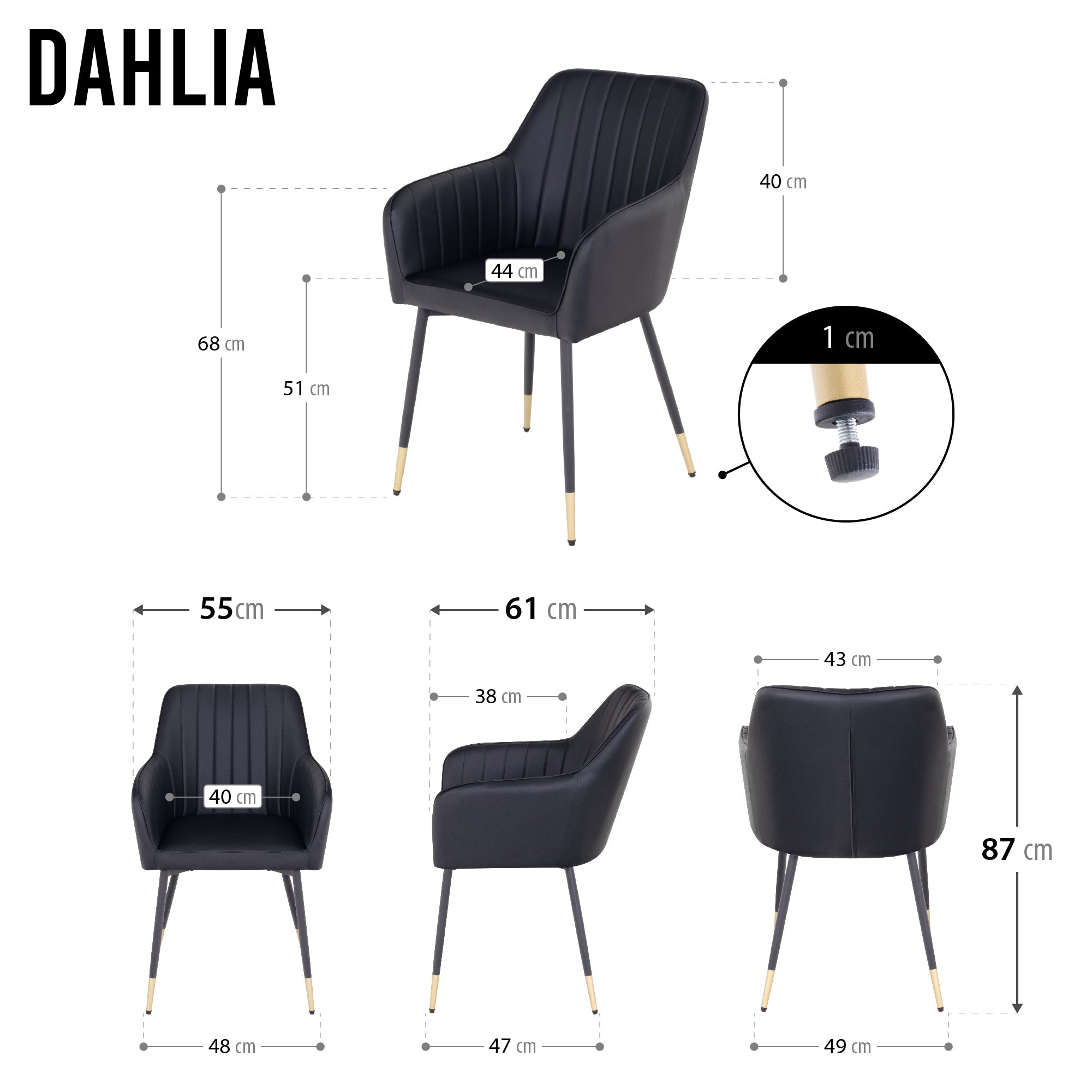 DAHLIA - Conjunto de 2 sillas de comedor en tejido PU o terciopelo