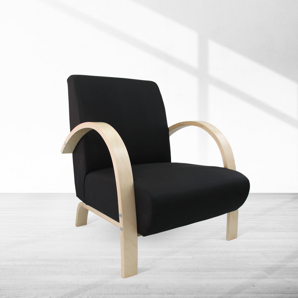 Sillón en tejido o poliéster con estructura de madera