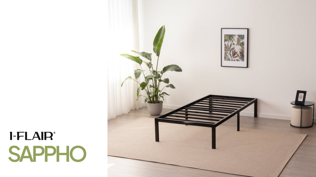 SAPPHO - Letto piattaforma metallico con spazio contenitivo di 31 cm - Nero o Bianco