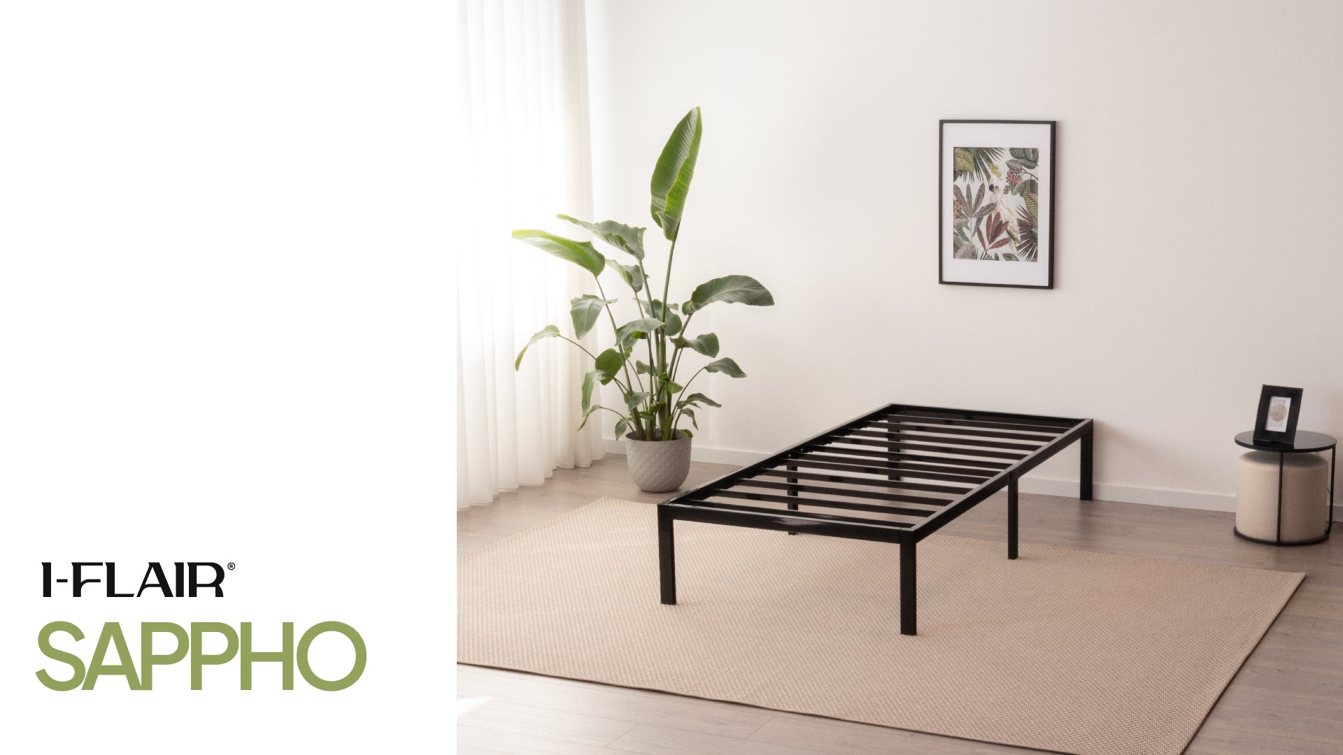 SAPPHO - Letto piattaforma metallico con spazio contenitivo di 31 cm - Nero o Bianco