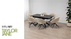 TAYLOR + JANE | Conjunto de mesa de comedor extensible 160-200x90 cm con 6 u 8 sillas en tejido beige y tablero efecto mármol negro