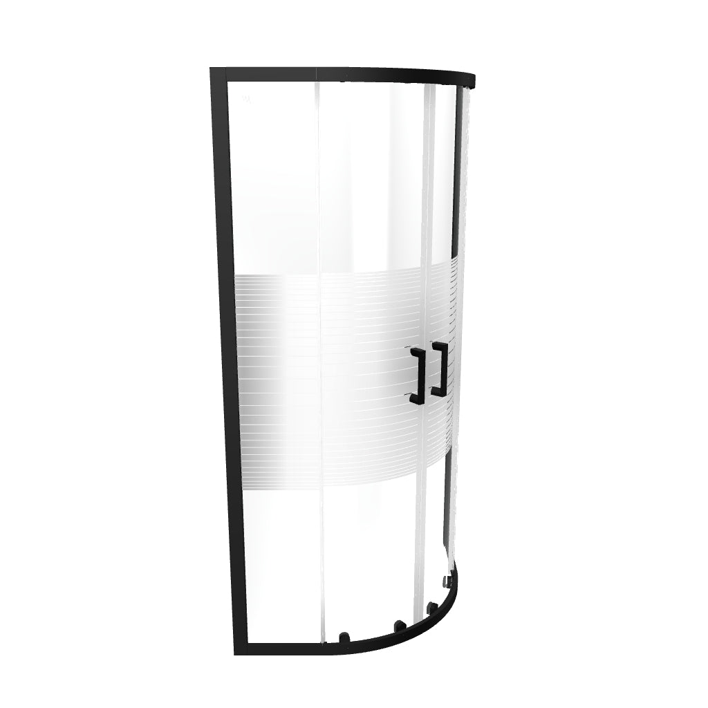 ELLA - Cabina de ducha de cuadrante con vidrio transparente, líneas negras y puertas correderas