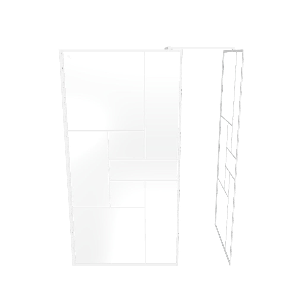 GIANNA - Panel de Ducha Walk-In con 2 Paneles en Vidrio Templado con Bloques y Perfil Blanco con Barra Estabilizadora