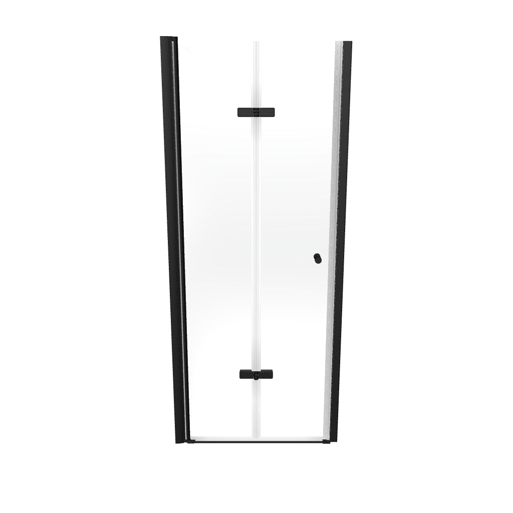 MILA - Puerta plegable en vidrio templado de 6 mm con perfiles negros - Varios tamaños