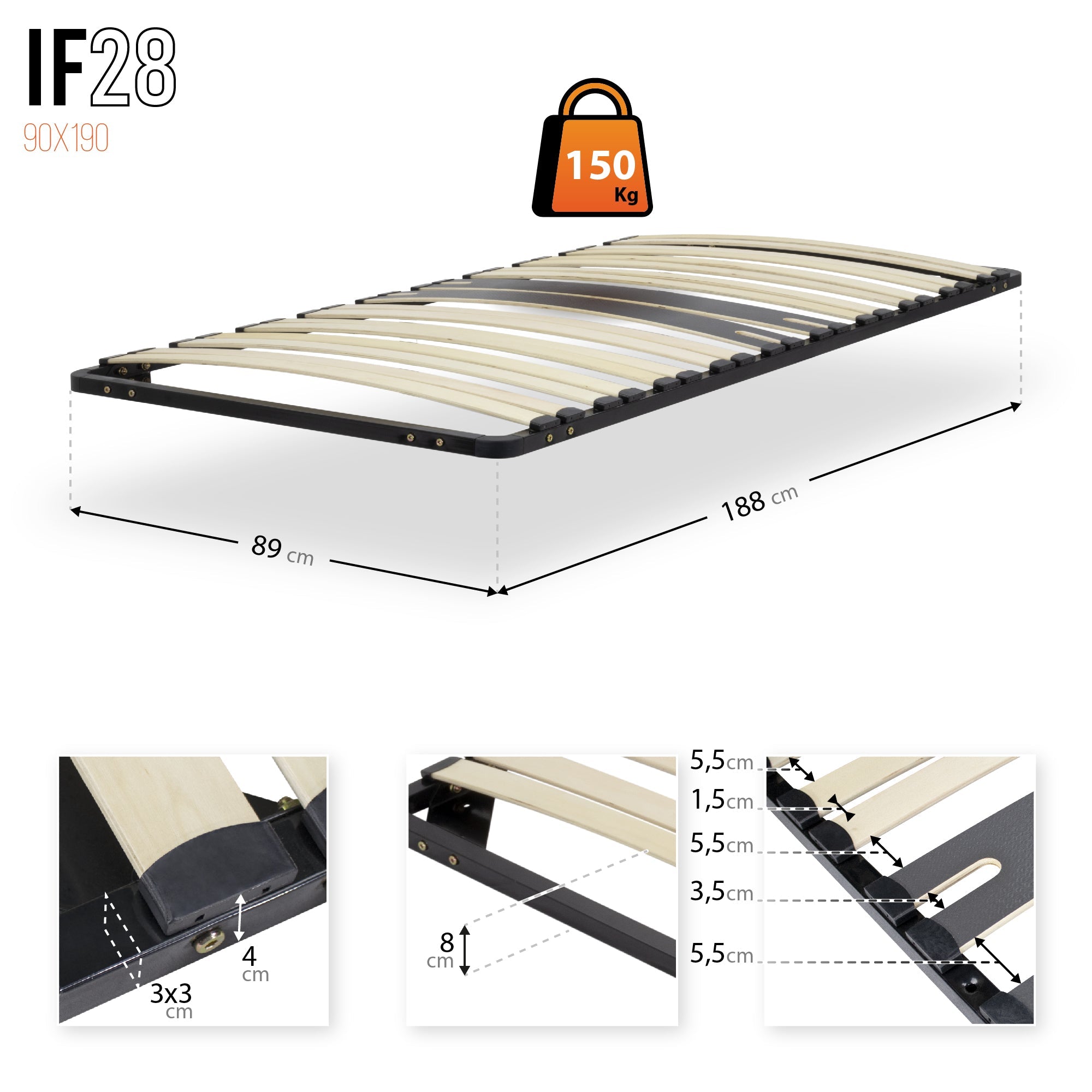 IF28 - Estrado de cama ergo com ripas largas single e duplo – com ou sem pés