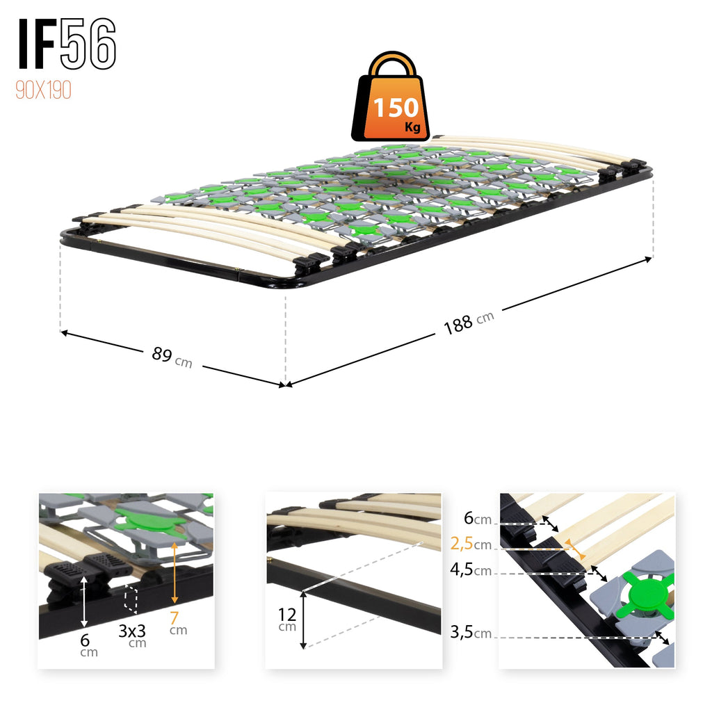 IF56 – Estrado ergo com molas prato e lâminas amortecidas, estrutura metálica reforçada - com ou sem pés