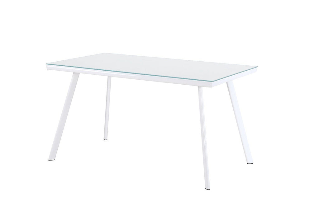 ELEGANCE - Mesa de jantar 140 cm – Tampo em vidro temperado e estrutura metálica, design nórdico branco