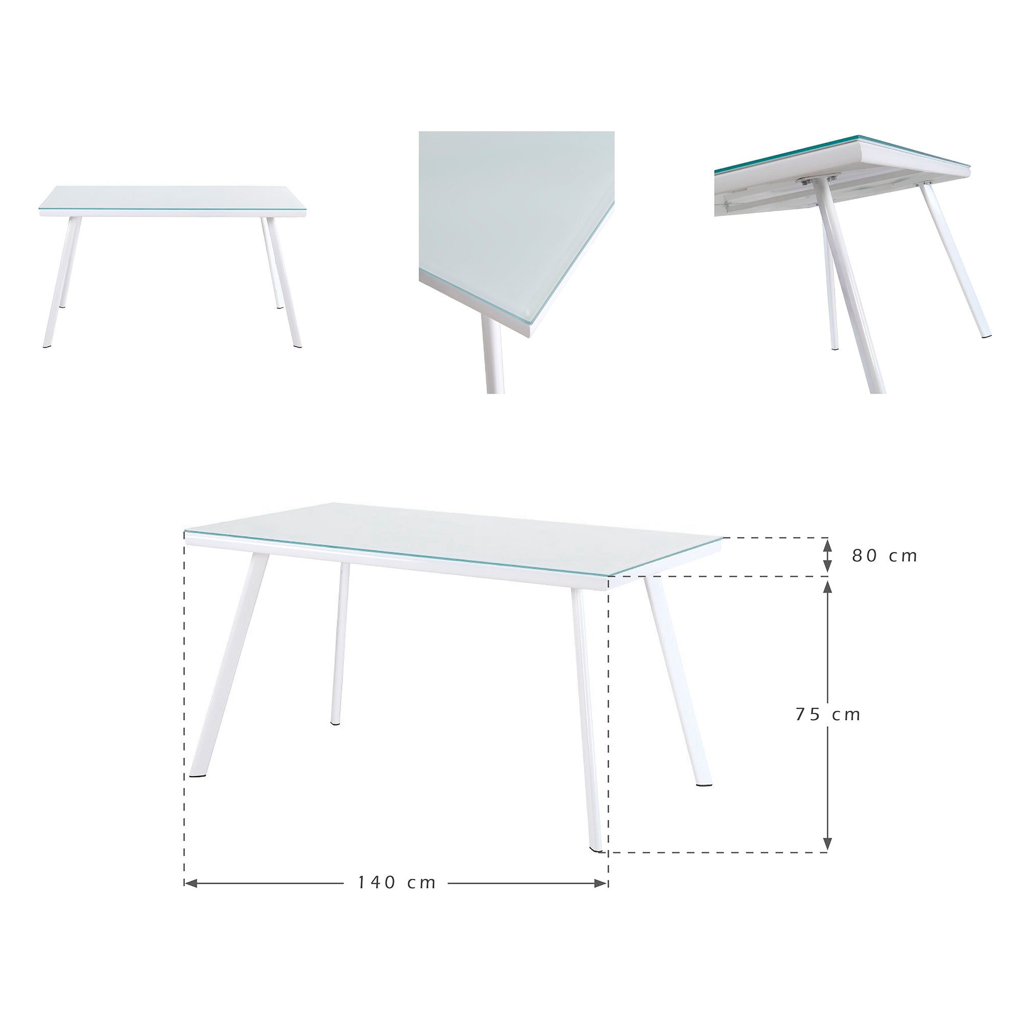 ELEGANCE - Mesa de jantar 140 cm – Tampo em vidro temperado e estrutura metálica, design nórdico branco