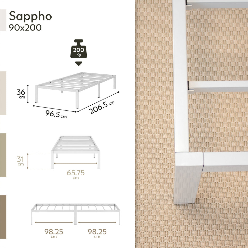 SAPPHO - Letto piattaforma metallico con spazio contenitivo di 31 cm - Nero o Bianco
