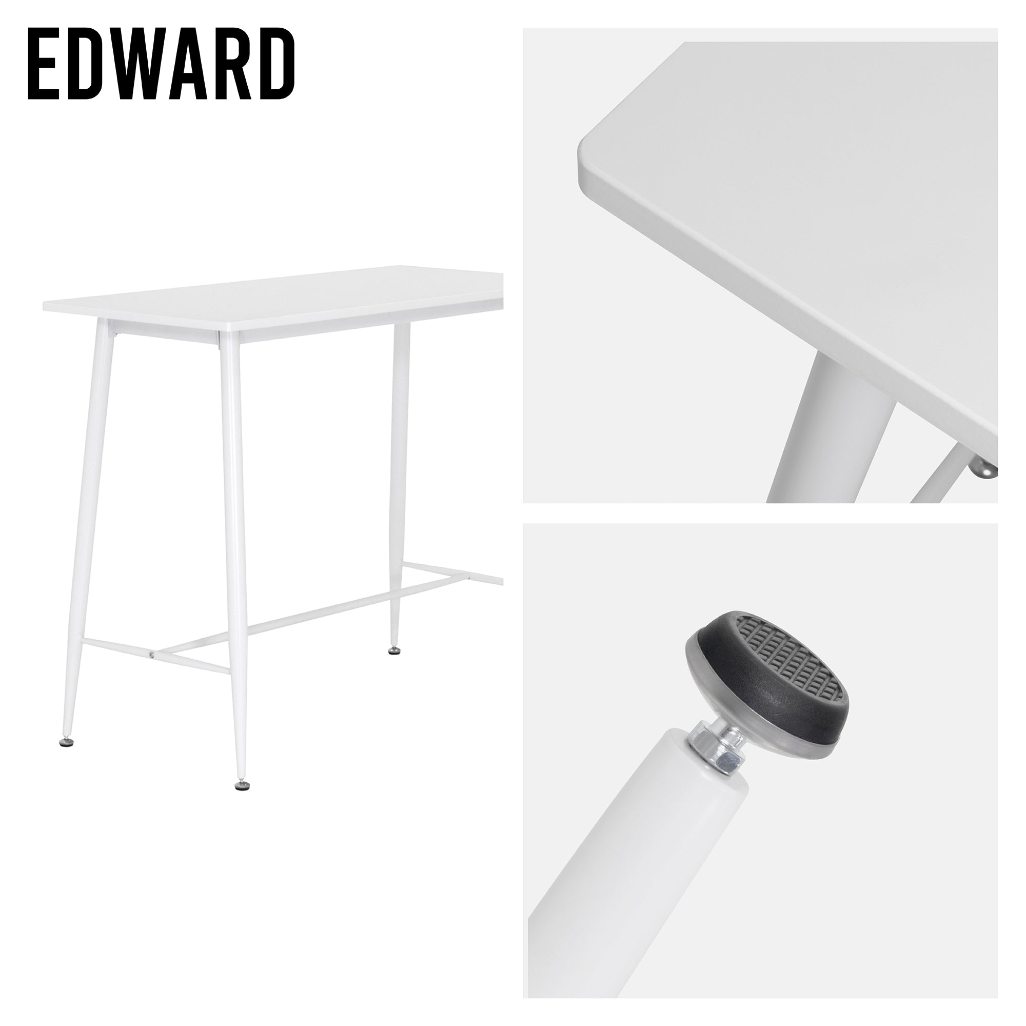 EDWARD - Mesa de bar 110x50x90 cm - estructura metálica robusta, pies antideslizantes, montaje fácil