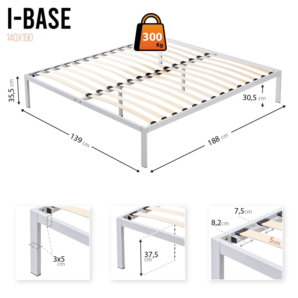 iBase - Letto con struttura metallica e spazio contenitivo di 30 cm in nero e bianco