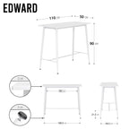 EDWARD - Mesa de bar 110x50x90 cm - estructura metálica robusta, pies antideslizantes, montaje fácil