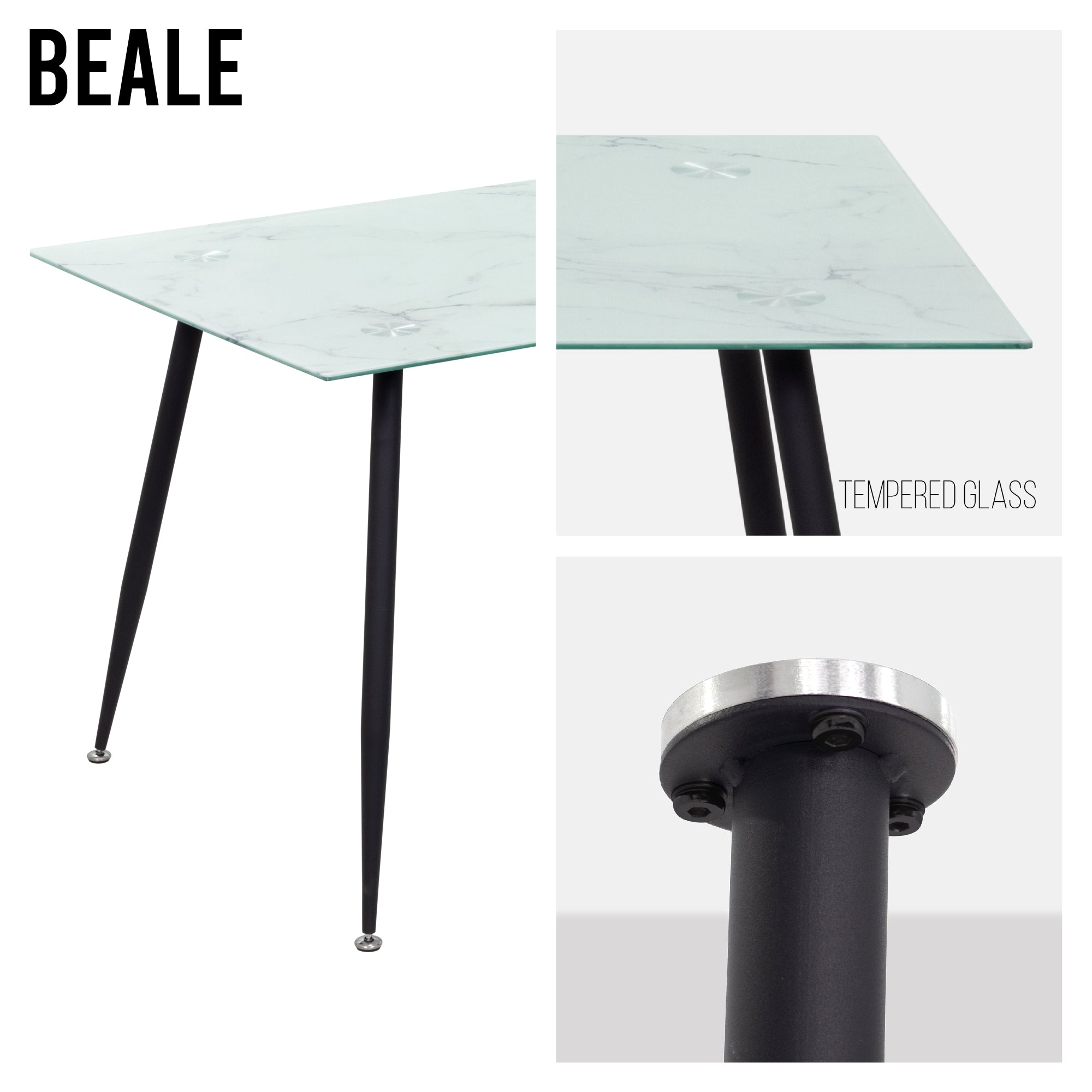 BEALE – Mesa de jantar fixa retangular, estrutura metálica e vários acabamentos de tampo