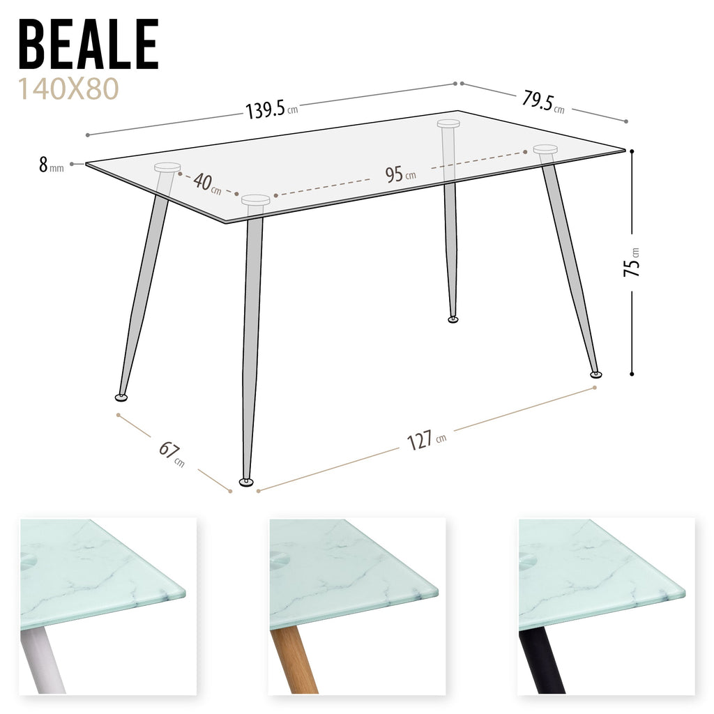 BEALE – Mesa de jantar fixa retangular, estrutura metálica e vários acabamentos de tampo