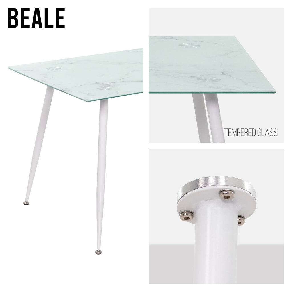 BEALE – Mesa de jantar fixa retangular, estrutura metálica e vários acabamentos de tampo