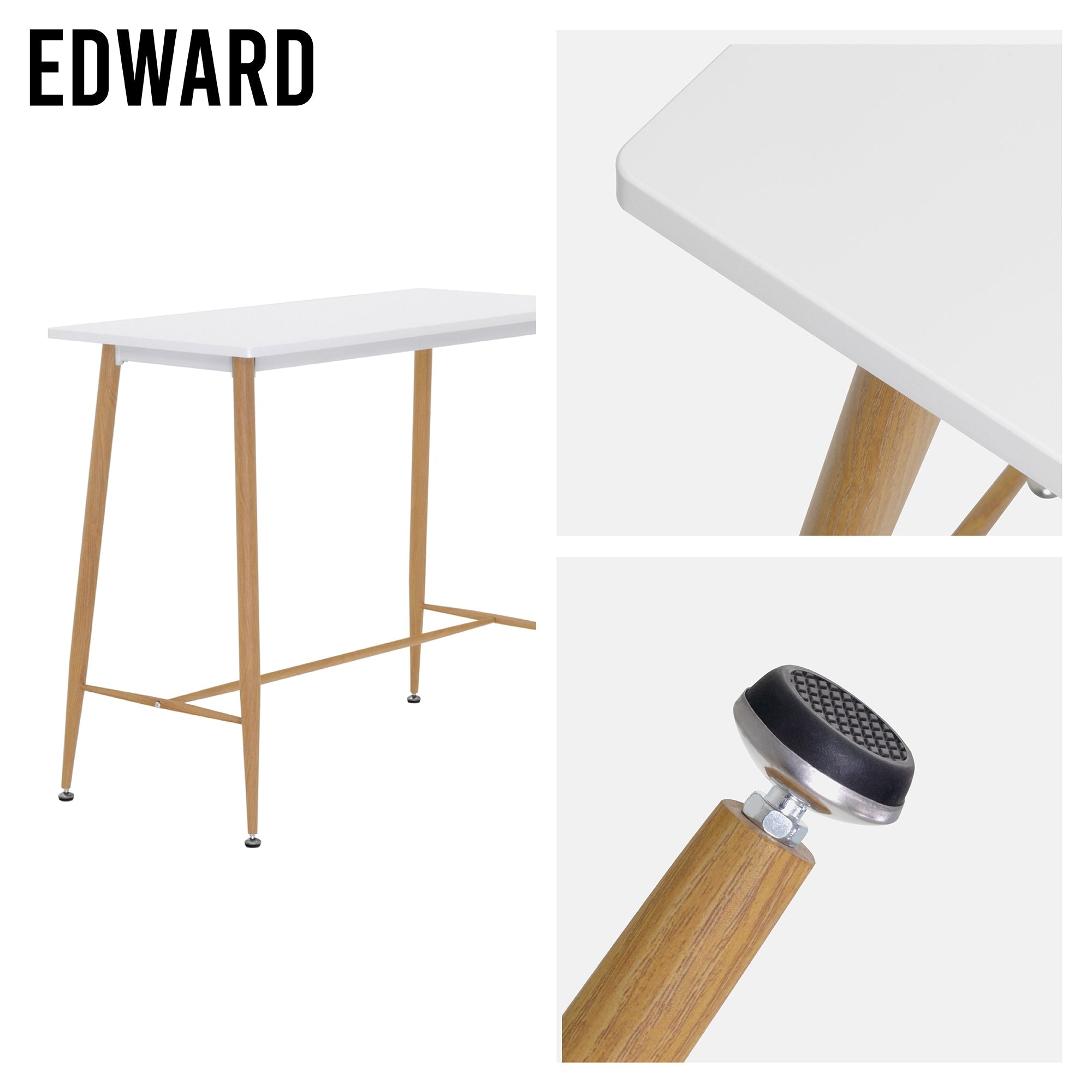 EDWARD - Mesa de bar 110x50x90 cm - estructura metálica robusta, pies antideslizantes, montaje fácil