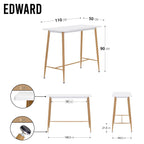 EDWARD - Mesa de bar 110x50x90 cm - estructura metálica robusta, pies antideslizantes, montaje fácil